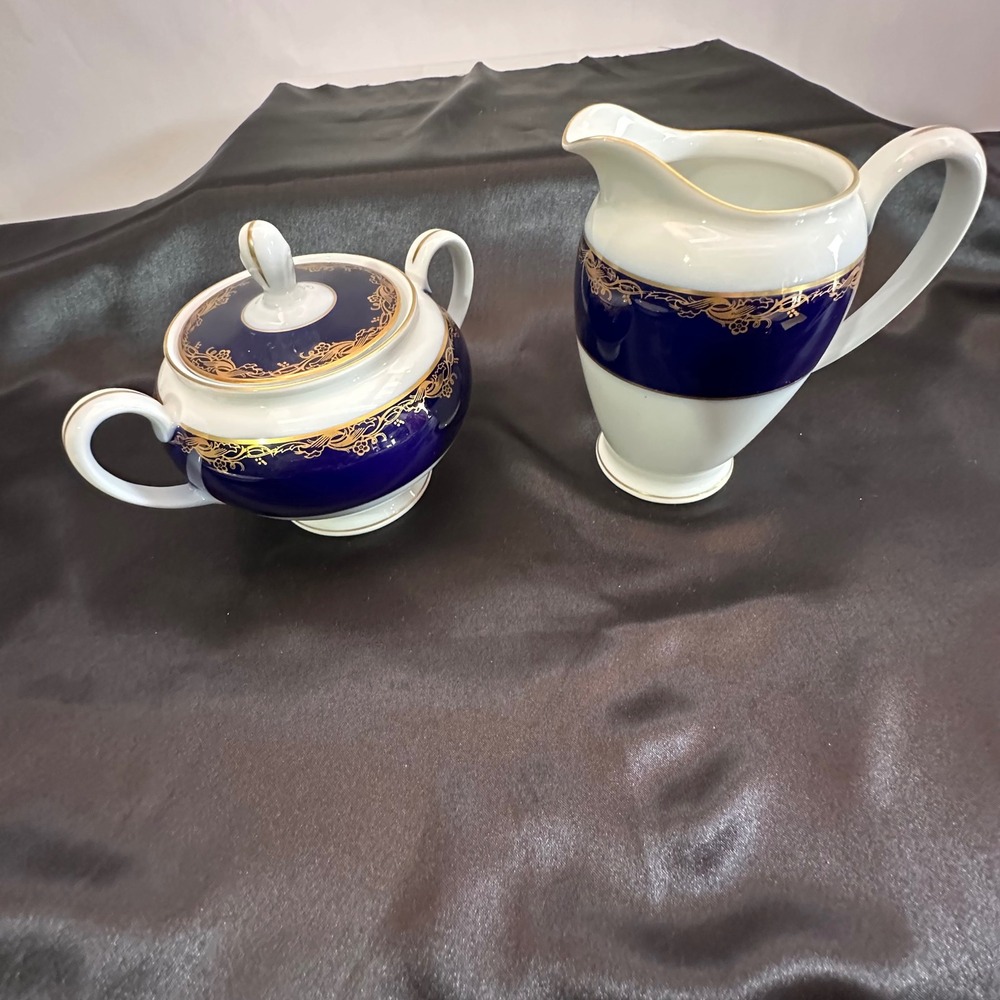 Rosenthal Classic Rose Frederick the Great Creamer & Sugar Bowl Set Cobalt Gold